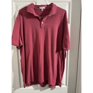 Peter Millar Crown Crest Shallows Striped Golf Polo Shirt Mens 2XL Red